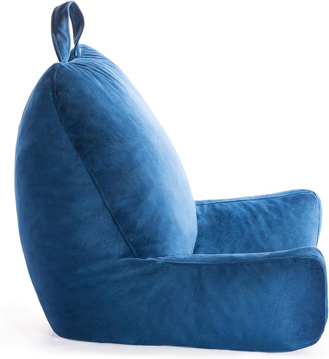 LINENSPA Reading Pillow with Shredded Memory Foam- Back Pillow for Sitting in Bed, Reading, Gaming, Watching TV – Bed Chair Pillow with Arms, Dorm Room Essentials, Navy