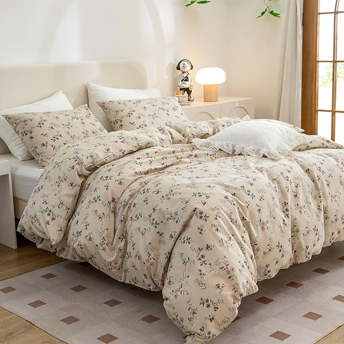 Jane yre King Duvet Cover Floral, Brushed Microfiber 3 Pieces Bedding Set King, Garden Style Vintage Floral King Duvet Cover Flower, with Zipper Closure, Luxury Soft Breathable Comfy