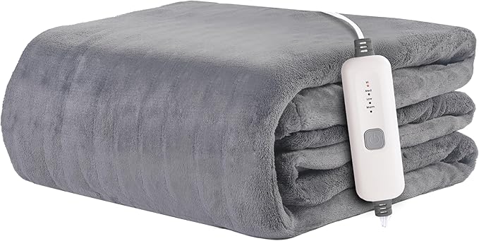 Electric Heated Blanket 72"x84" Full Size - 4 Heat Levels, 10H Auto Shut Off, Ultra-Soft Flannel Fleece Heated Blanket with Overheat Protection, Fast Heating, Machine Washable - Light Grey