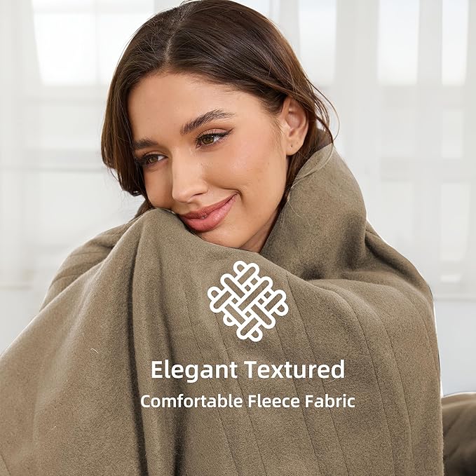 Electric Heated Blanket Full Size 72''x84'' Fleece Fabric Machine Washable Warm and Cozy, 4 Heating Levels & 10H Auto-Off, Light Brown