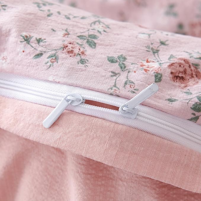 Duvet Cover Set King Floral Luxury Soft Brushed Microfiber Crinkle Gauze Fabric 3 Pieces Bedding Set Flower Pattern Duvet Cover King with Zipper Closure Breathable Comfy