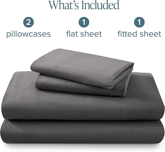 Bare Home Flannel Sheet Set 100% Cotton, Velvety Soft Heavyweight - Double Brushed Flannel - Deep Pocket (King, Grey)