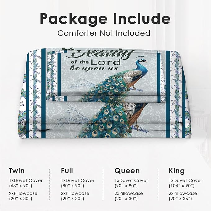 Peacock Bedding Set 3 Pieces Full Size Peacock Duvet Cover Comforter Cover Sets with 2 Pillowcases for Boys Girls Teens Women
