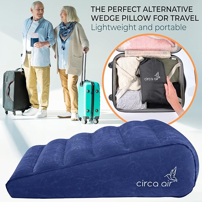 Circa Air Inflatable Wedge Pillow for Traveling – Travel Wedge Pillow for Sleeping. Extra Wide 27" Portable Bed Wedge Pillows for Sleep Apnea, Acid Reflux, Leg, Back and Knee Support, Blow up Wedge