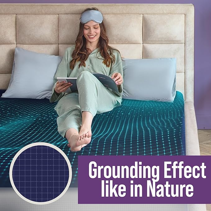 Earth Grounding Sheets King Size with 12% Silver Fiber & 4% Silk & 84% Cotton - Dark Blue - SGS Quality Certified Grounded Well Bed Sheet - Conductive Fitted Sheet for Better Sleep