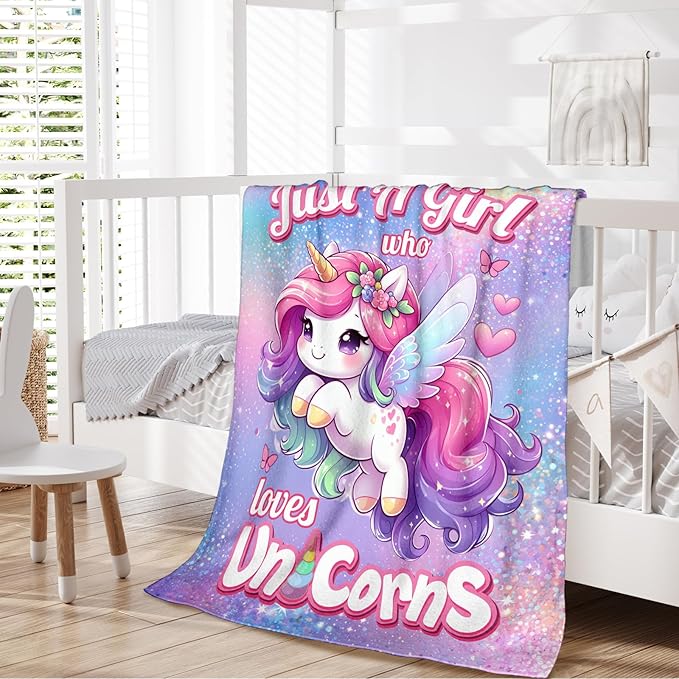 Unicorn Blanket, Kids Blanket, Glitter Sparkles Unicorn, 50 x 40 Inches Unicorn Blanket for Girls Adults, Cool Soft Cozy Fuzzy Blanket for Bed Bedding Room, Travel, Sofa, Camping
