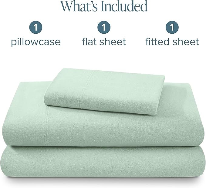 Bare Home Flannel Sheet Set 100% Cotton, Velvety Soft Heavyweight - Double Brushed Flannel - Deep Pocket (Twin XL, Mint)