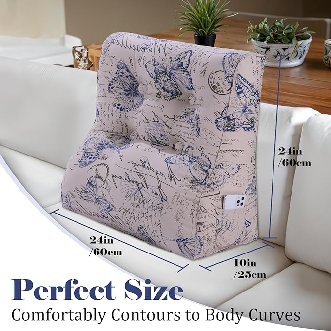 WOWMAX Curve Reading Pillow for Adult, Heighten Back Pillow for Sitting in Bed, Back Support Pillow for Couch, Chair Pillow for Back Support, 24 x 10 x 24 inch, 100% Cotton Removable Cover