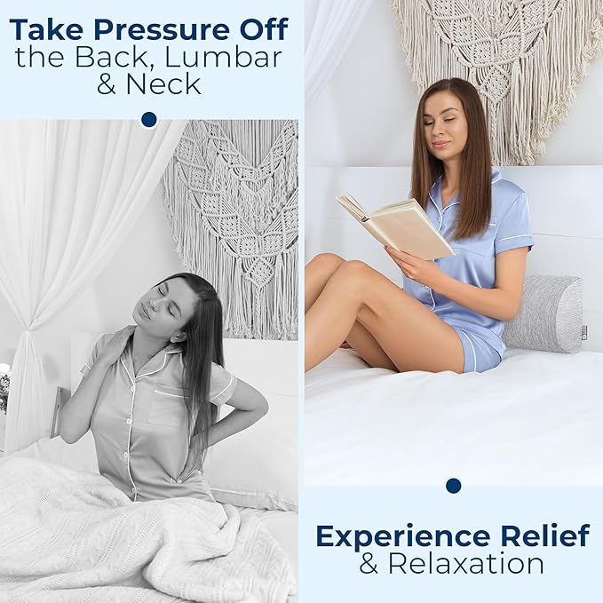 5 STARS UNITED Knee Pillow for Back Sleeping ā Cooling Cover - Memory Foam Cushion for Sciatica Pain Relief ā Under Leg Support for Sleeping on Back ā Half Moon Bolster for Bed, Arctic Gray