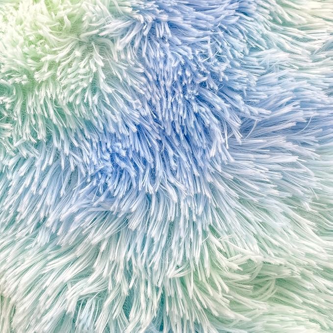 Wajade Faux Fur Plush Tie Dye Blue Green Comforter Set Fluffy Fuzzy Shaggy Bedding Set - 3PC Full/Queen Microfiber Soft Warm Quilt Set