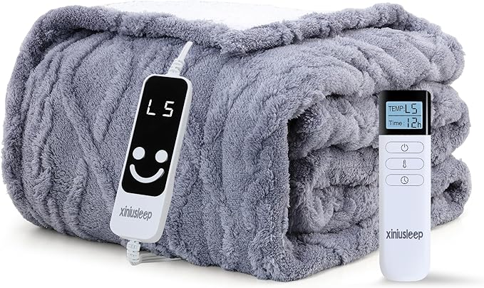 Heated Blanket Electric Blanket 50"x60", Soft Taffeta Sherpa Electric Throw with 5 Heating Level & 1-12 Hour Auto Off, Heated Throw with Overheating Protection, Machine Washable(Light Grey)