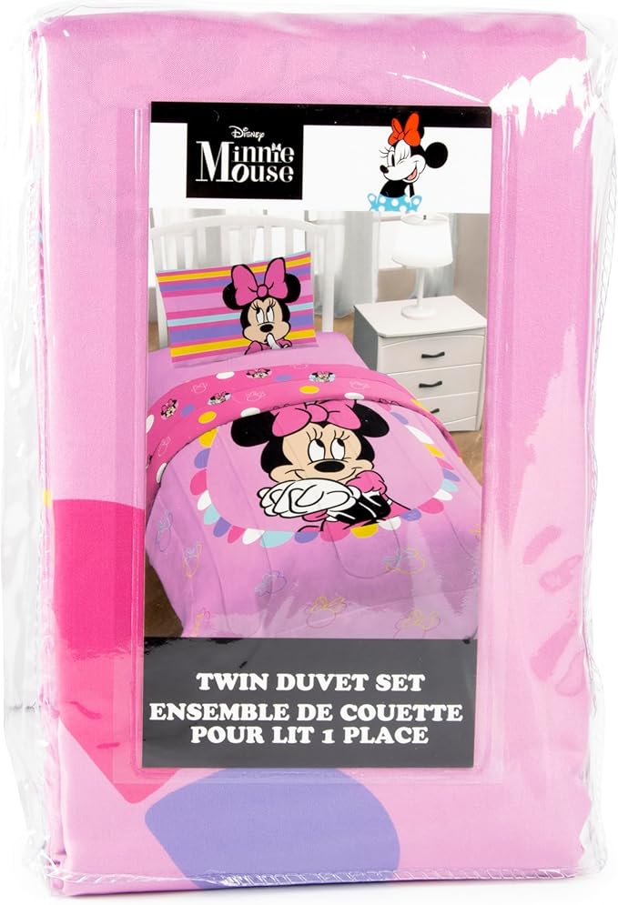 Jay Franco Duvet Cover Set – 2 Piece Comforter Cover and Sham Set, Super Soft Cozy Kids Bedding (Insert Not Included) Pink- Minnie Mouse, Twin