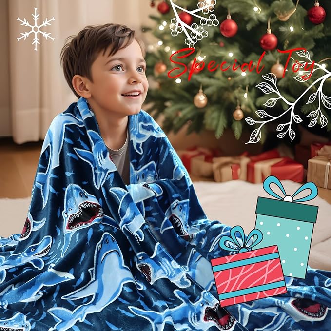 Shark Gifts Blanket for Boys 3-12 Year Old Toys - Soft Fuzzy Ocean Shark Throw Blanket for Couch & Bed, Sea Creature Fleece Plush Bedding for Bedroom Decor & Travel, 50"x60"
