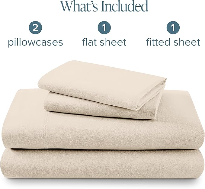 Bare Home Flannel Sheet Set 100% Cotton, Velvety Soft Heavyweight - Double Brushed Flannel - Deep Pocket (Full, Sand)