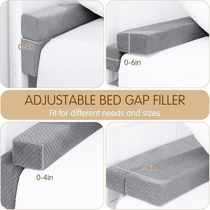 Foldable Bed Wedge Pillow for Headboard Gap (0-6'') 76" x 9.8" x 3" Foam Mattress Gap Filler, Pillow Falling Down, Gray