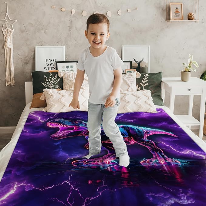 Boys Blanket Dinosaur Blankets for Boys Teens Gift for Son Grandson, Cozy 60 x 50 Inches Flannel Throws for Bed Living Room Garden Sofa