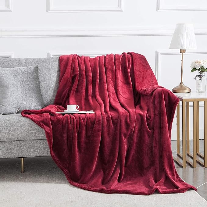 IR Imperial Rooms Fleece Blanket Twin Size 60 x 80 Inches - Super Soft Fluffy Burgundy Throw Blanket for Sofa and Bed - Warm and Cozy Lightweight 400 GSM Microfiber Bed Throws Blankets