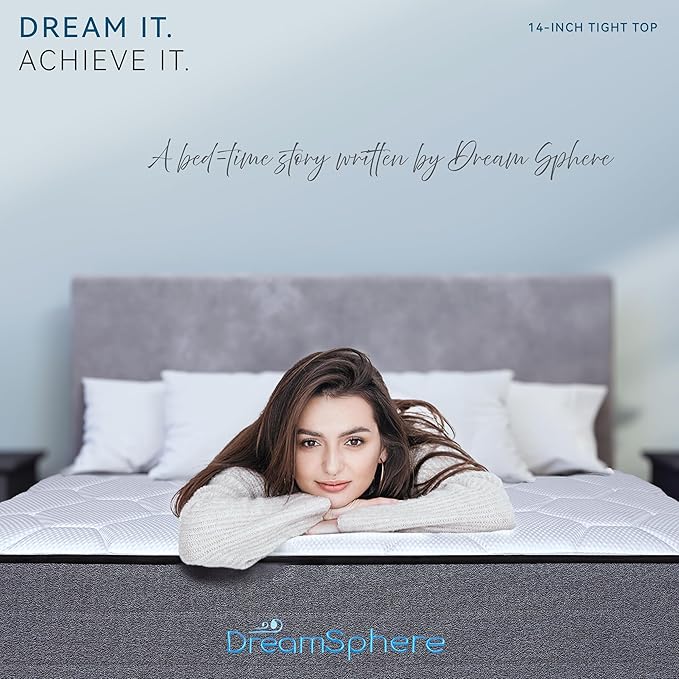 DreamSphere 14-inch Queen Hybrid Mattress, Medium Firm Gel Memory Foam Mattress, CertiPUR-US Certified, Mattress in a Box, Queen Mattress