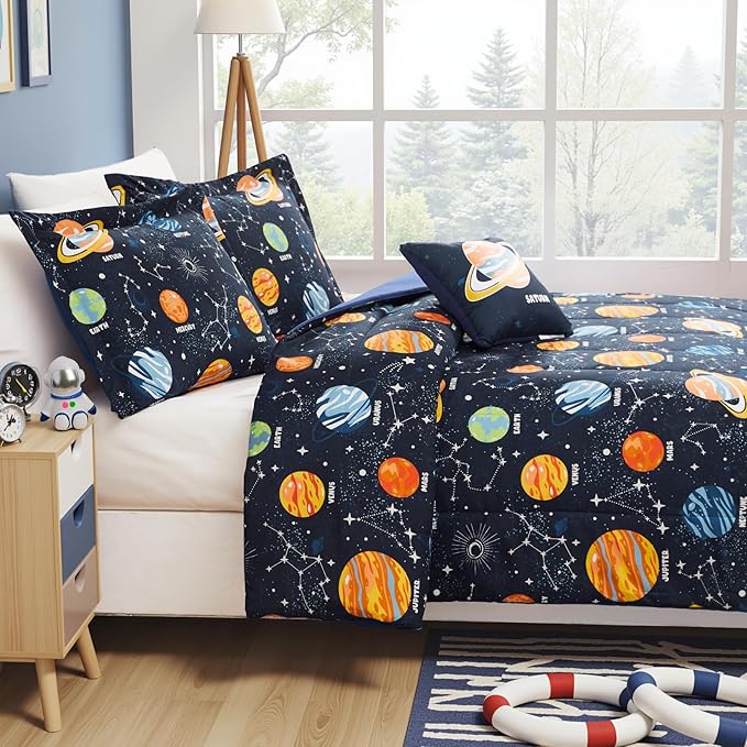Glow in The Dark Kids Comforter Set Full Size for Boys Teen, Space Bedding Set 1 Comforter, 1 Decor Pillow, 2 Pillow Shams