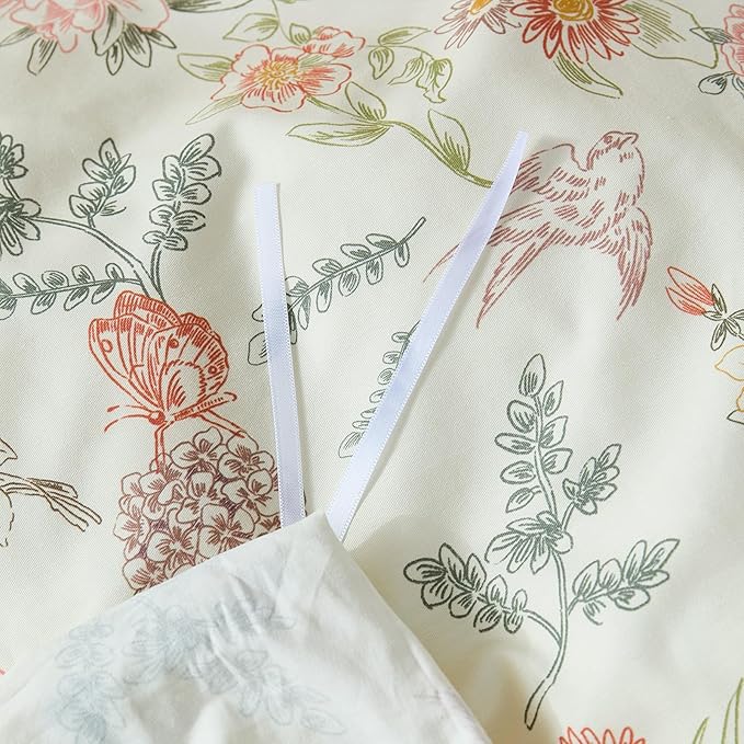 100% Cotton Duvet Cover Queen Size – Vintage Botanical Floral Duvet Cover Set with Zipper Closure, 3-Piece Soft Breathable Natural Premium Cotton Bedding Set for All Seasons