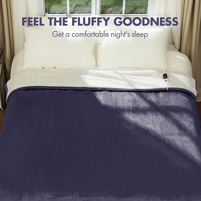 Electric Blanket Full 72"x84" - Fluffy Ultra Soft Flannel Heated Blanket Full Size with 6 Heating Levels & 10 Hours Adjustable Timer, Fast Heating & Heated Lap Blanket for Office(Purple)