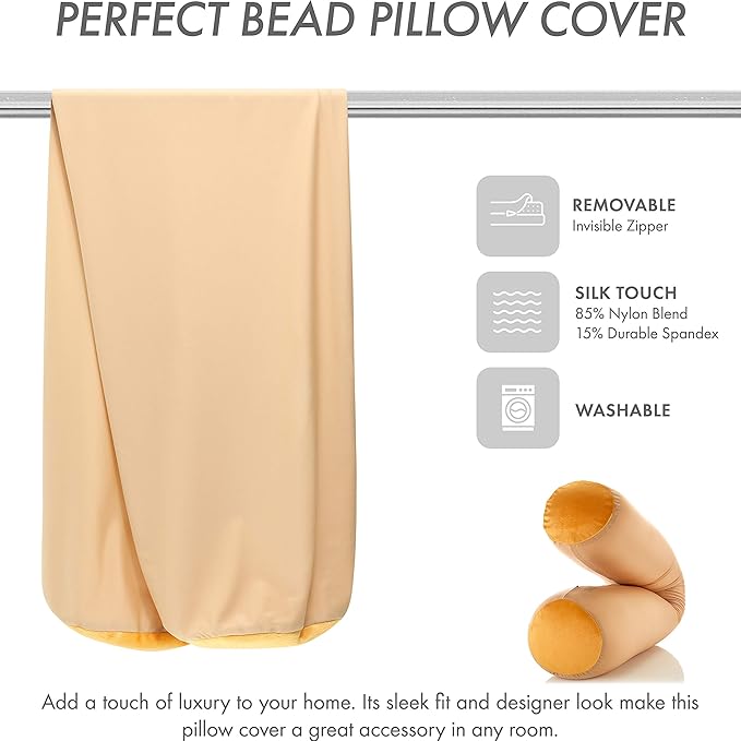 Case Only - Body Pillow Cover Stylish Silky Super Soft - 85% Spandex/ 15% Nylon Blend, Beauty - Anti Wrinkle, Anti Aging Prevention - Breathable Pillowcase - Gentle on Hair Size 48 X 8, Barely Beige