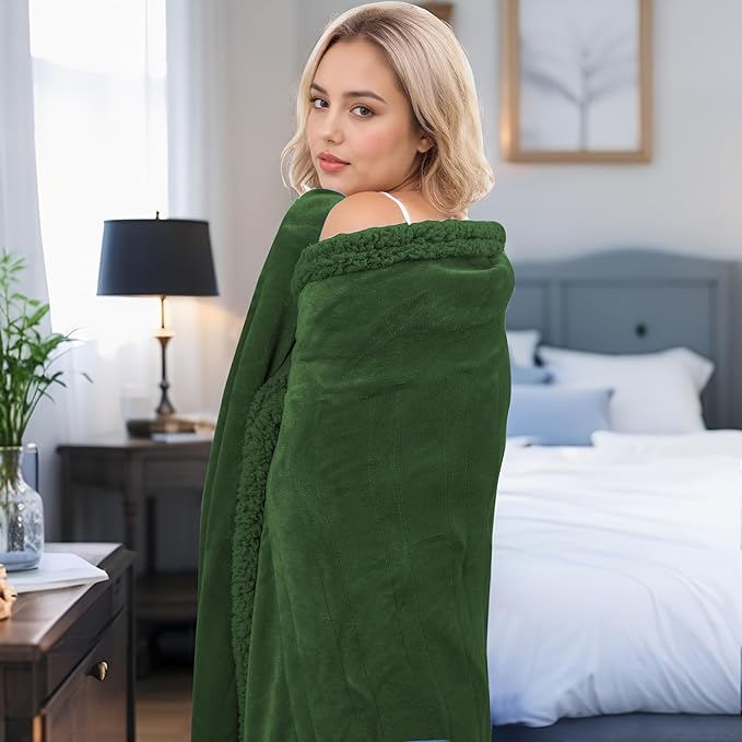 Heated Blanket Full Size Electric Blanket 72" x 84" with 5 Levels Heating & 10Hs Auto Off, Silky Microplush Flannel & Warm Sherpa Fabric, Machine Washable, Great Christmas Birthday Gifts, Green
