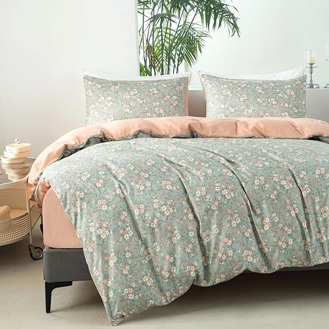 Queen Duvet Cover Floral 100% Brushed Microfiber 3 Pieces Vintage Chic Floral Garden Vibrant Botanical Floral Pattern Printed Queen Duvet Cover Flower with Zipper Closure (Floral, Queen)