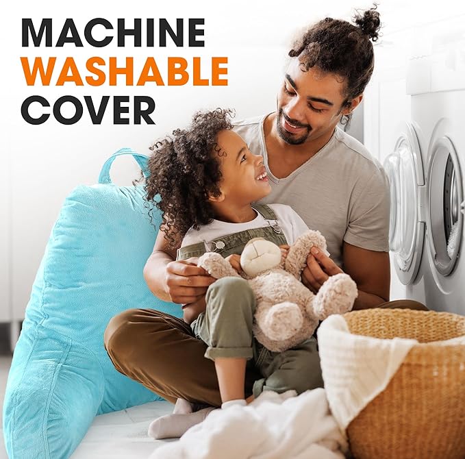 Cheer Collection Reading Pillow with Arms – Portable Bed Pillow for Sitting Up & Support, Hollow Fiber-Filled Back Rest Pillow for Sitting in Bed & Couch, Machine Washable, Sky Blue (Small)