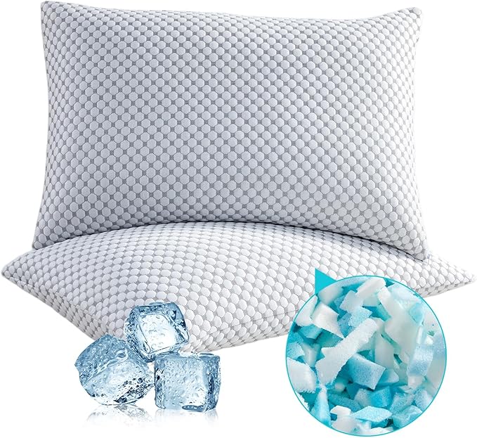 SAPHREAS Cooling Bed Pillows Queen for Sleeping, Luxury Hotel Shredded Memory Foam Pillows for Back Side Stomach Sleepers, Cool Firm Pillow for Neck Support