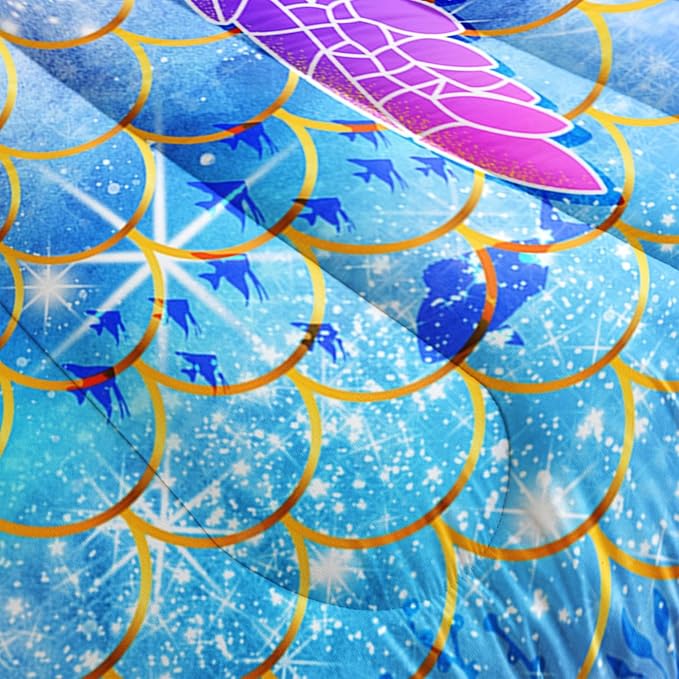 Kids Comforter Set Watercolor Turtle Scales Printed Pattern Bedding Set with 1 Comforter and 2 Pillowcases for Girls Boys Bedroom All Season(Watercolor Turtle Scales Full)