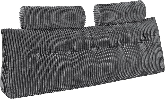 VEVOR Headboard Pillow, Queen Size Wedge Headboard Pillow with 2 Side Pockets and 2 Headrests, Bed Wedge Pillow with Washable Flannel Cloth, for Reading, Gaming, Resting, Working in Bed, Grey