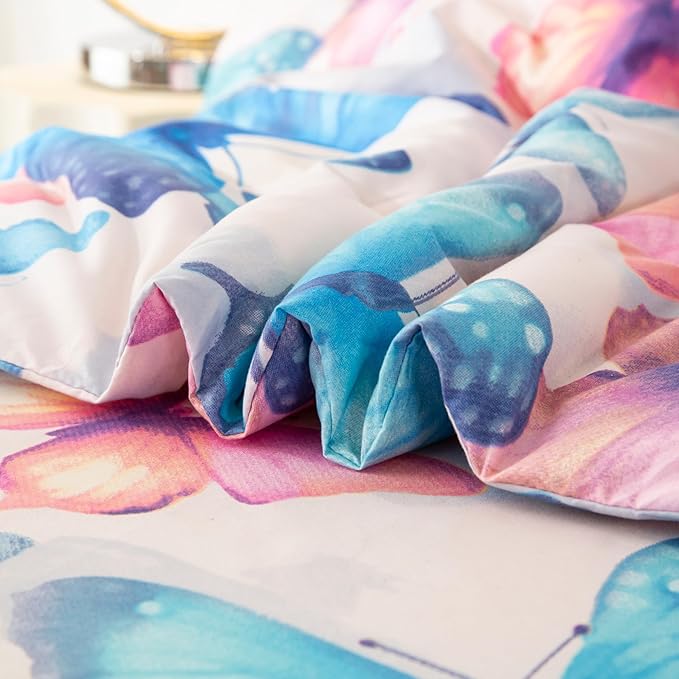 SDIII 4 Piece Butterfly Toddler Bedding Set, Soft Butterfly Toddler Bedding Sets for Girls with Comforter, Fitted Sheet, Flat Sheet and Pillowcase