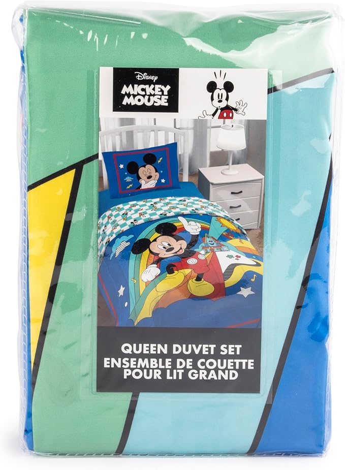 Jay Franco Duvet Cover Set – 3 Piece Comforter Cover and Sham Set, Super Soft Cozy Kids Bedding (Insert Not Included) Blue - Mickey Mouse, Queen
