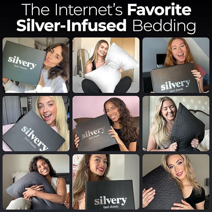 Silvery Restcool™ Silver Infused Bed Sheets Set - Award-Winning Self-Cooling Fabric for Hot Sleepers with Self-Cleaning Silvery Technology™ That Stays Fresh 3X Longer (White, King)