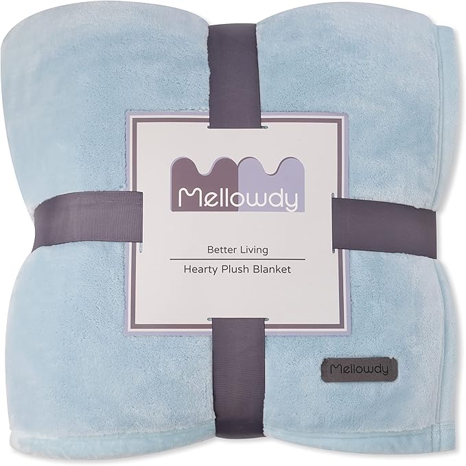 Mellowdy Extra Thick Hearty Plush Flannel Blanket (Light Blue, 108x90) - 500GSM King Size Warm Blanket for Winter, Fall | Soft, Fluffy, Cuddly, Perfect for Bed, Oversized Throw for Couch, Sofa