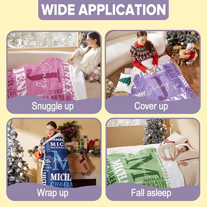 Personalized Blankets for Teen Boys Girls - Printed in USA Custom Blanket with Kid Names Reversible Plush Ultra-Soft Sherpa Fleece Monogrammed Baby Throw Blankets Customized Birthday Gifts for Adults