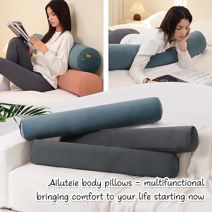 Long Round Body Pillow for Adults – Bolster Pillow for Bed, Cervical Roll Pillow, Firm Support for Sleeping,59 x 7.87 Inches,Slate Blue