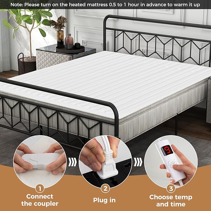 MAT EXPERT Heated Mattress Pad Queen, Machine Washable Electric Mattress Pad w/Dual Controller, 9 Heat Settings & 9H Auto Shut-Off, Overheat Protection, Fit Up to 10”, Bed Warmer, 80” x 60”, White