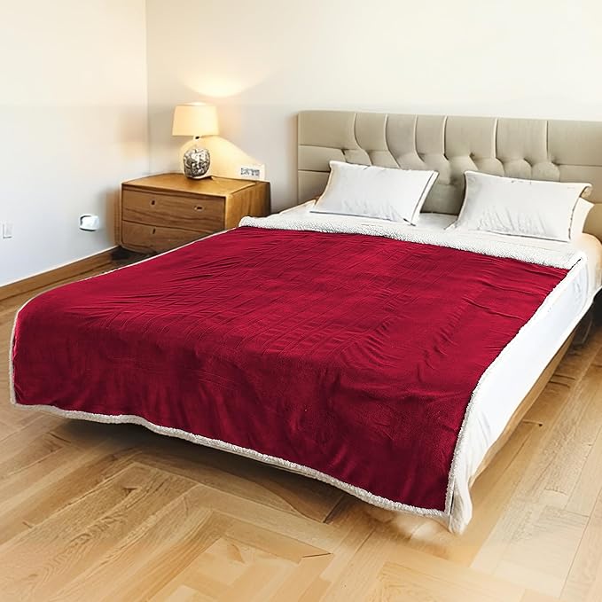 LUXIAN Electric Heated Blanket Twin Size 62"x84" - Microplush & Sherpa Fabric Dual-Sided, 6 Heat Settings & 1-10 Hours Auto Off, Cozy Warming Throw for Home, Office, or Bed, Machine Washable,Wine Red