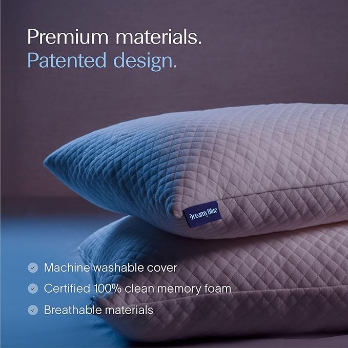 DreamyBlue Signature Pillow w/Adjustable Loft β’ Shredded Memory Foam Fill β’ Neutral Alignment for Side, Back, and Stomach Sleepers β’ Washable Bamboo Rayon Cover β’ CertiPUR-US Certified Foam (Queen)