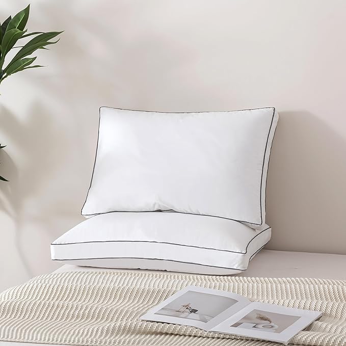 ELNIDO QUEEN Goose Feather Down Pillows King Size Set of 2,Luxury Hotel Collection Bed Pillows for Sleeping, Down Surrounded Pillows 2 Pack, Soft & Fluffy for Side, Back Sleepers 20x36 in