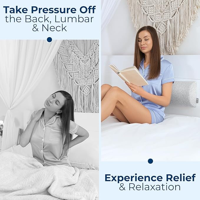5 STARS UNITED Knee Pillow for Back Sleeping ā Memory Foam Cushion for Sciatica Pain Relief ā Under Leg Support for Sleeping on Back ā Half Moon Bolster for Bed, Gray Cotton Cover