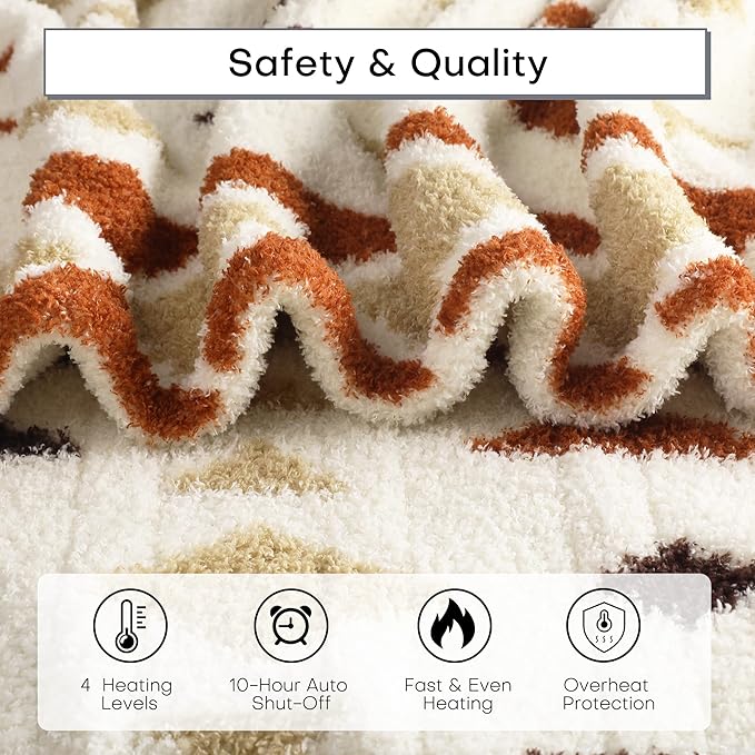 Electric Heated Blanket Full Size 72"x84" - Double-Sided Plush Fabric, 6 Heat Settings & 10 Hours Auto Off, Machine Washable - Sand Glass