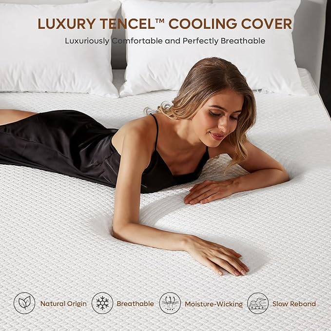 Bestier Gel Memory Foam Mattress Topper - Tencel Ice Silk Mattress Topper - Plush Feel - Mattress Pad with Naturally Cooling and Pressure Relief - Queen Size, 3 Inch