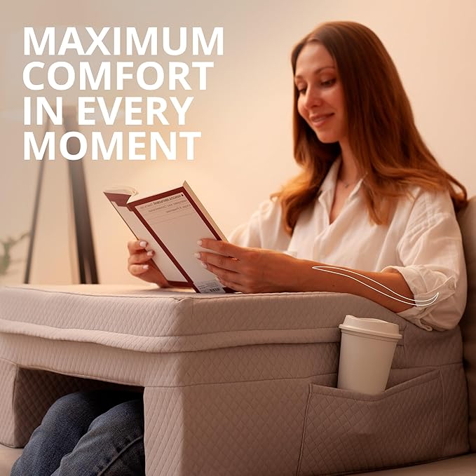 Gaming Lap Desk Pillow – Large 24″ Flat Surface Laptop Pillow for Couch & Sofa – Reading Pillow for Working – 2 Washable Pillowcases, Side Pockets, High Density Foam Arm Rest Bed Desk