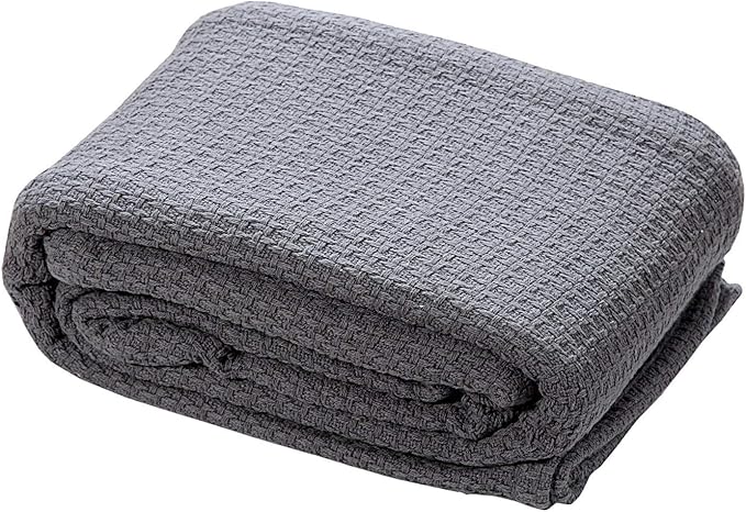 HILLFAIR 100% Combed Cotton Blanket– California King Size Bed Blanket – Warm Soft All Season Breathable Blankets – 102 x 108 inch Extra Large Oversized California King Cotton Blankets for Bed- Grey