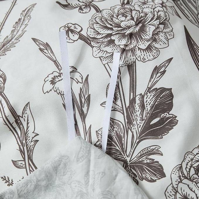 100% Cotton Duvet Cover King Size – Vintage Botanical Sketch Elegant Taupe Floral Duvet Cover Set with Zipper Closure, 3-Piece Soft Breathable Natural Premium Cotton Bedding Set