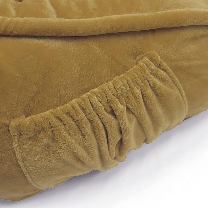 Super Soft Velvety Backrest Reading Bed Rest Pillow with Arms and Pockets 18" H for Sitting in Bed Couch Sofa, Back Support Wedge Cushion with Removable Cover, 20" x 18" x17", Brown