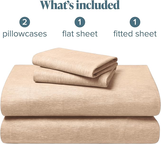Bare Home Flannel Sheet Set Prints, 100% Cotton, Velvety Soft Heavyweight - Double Brushed Flannel for Extra Softness & Comfort - Deep Pocket - Bed Sheets (King, Heathered Oatmeal)